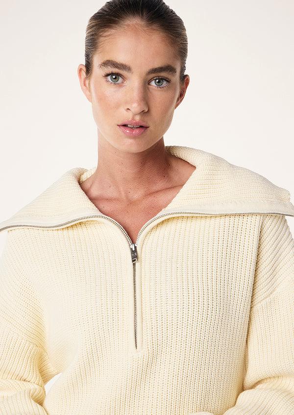 p.e nation High season zip neck knit in whisper white