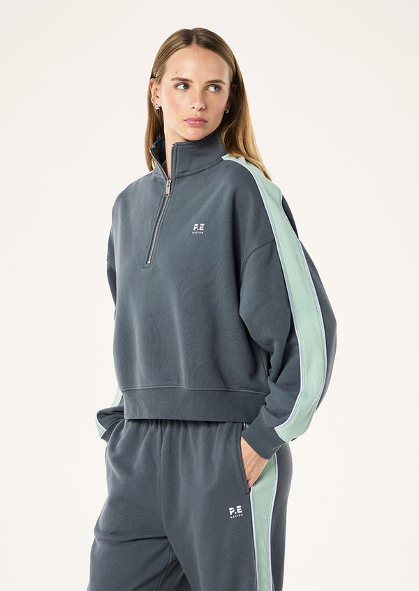 P.e Nation Align Zip Neck Sweat In Thunder