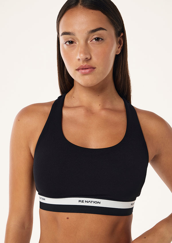 P.e Nation Avant Sports Bra In Black & Whisper White