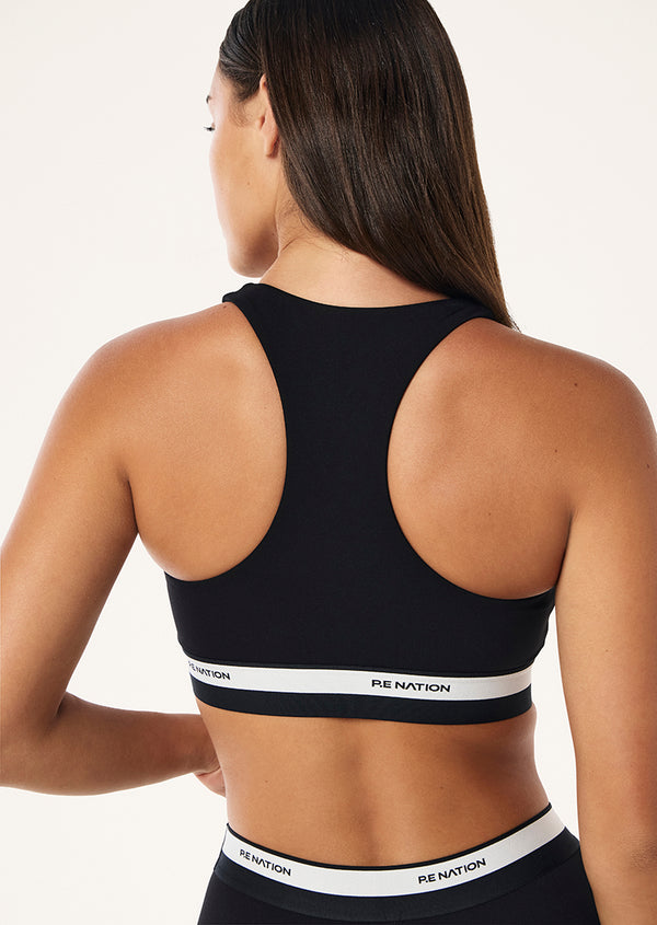 p.e nation Avant sports bra in black & whisper white