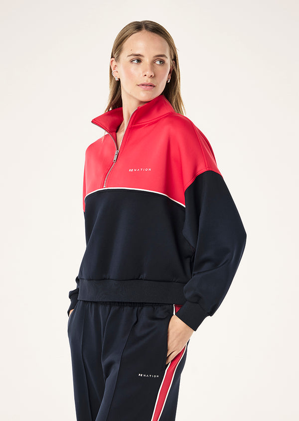 P.e Nation Boundless Zip Neck Sweat In Strawberry