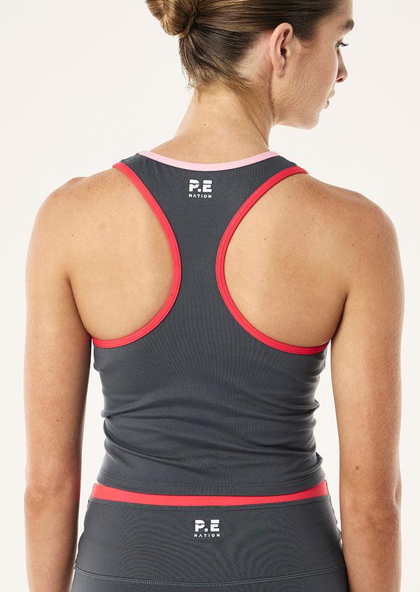 p.e nation Flow longline sports bra in gunmetal