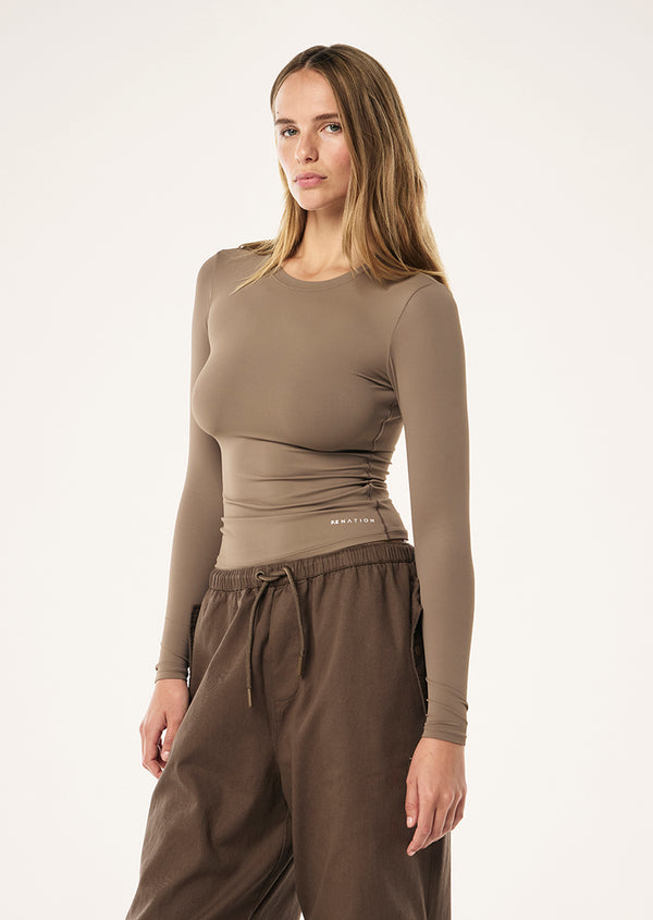 p.e nation Foundation long sleeve top in walnut