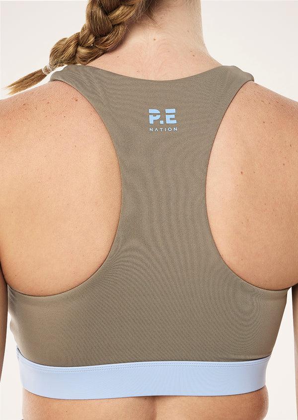 p.e nation Frequency sports bra in fawn & dusty blue