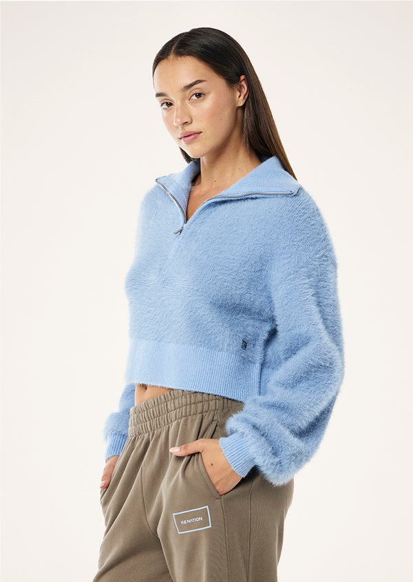 P.e Nation Greenpoint Knit Zip Neck In Dusty Blue