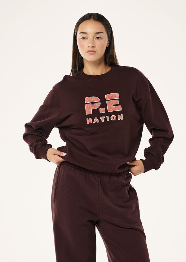 P.e Nation Heads Up Boucle Sweat In Mahogany