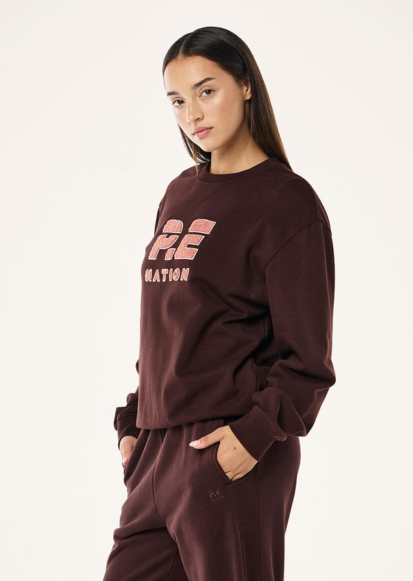 P.e Nation Heads Up Boucle Sweat In Mahogany