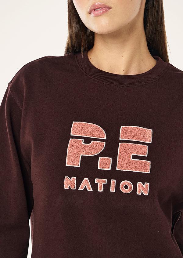 p.e nation Heads up boucle sweat in mahogany