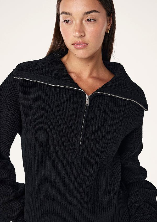 p.e nation High season zip neck knit in black