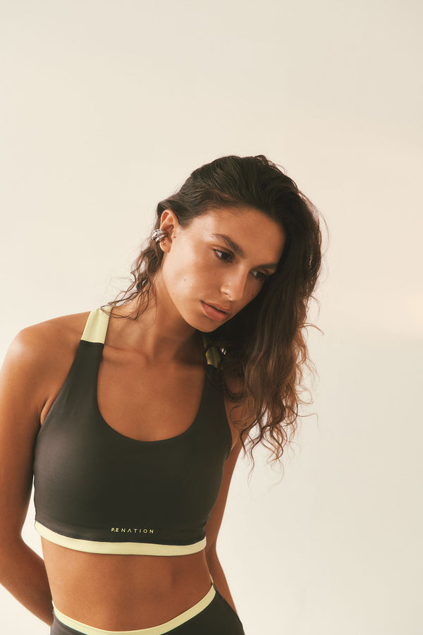 p.e nation Highgate sports bra in smokestone