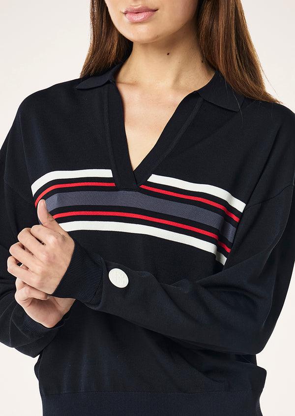 P.e Nation Retreat Collar Knit In Dark Sapphire