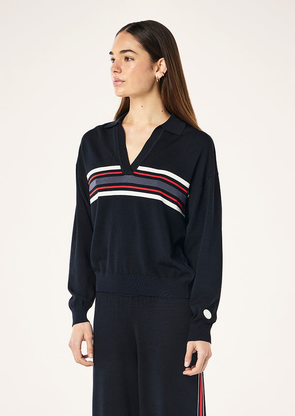 P.e Nation Retreat Collar Knit In Dark Sapphire