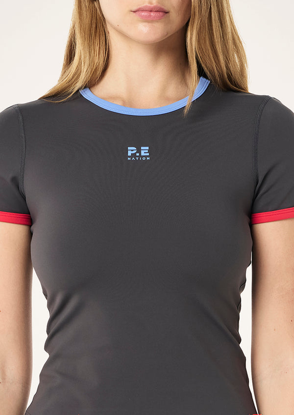 p.e nation Soft luxe short sleeve tee in gunmetal