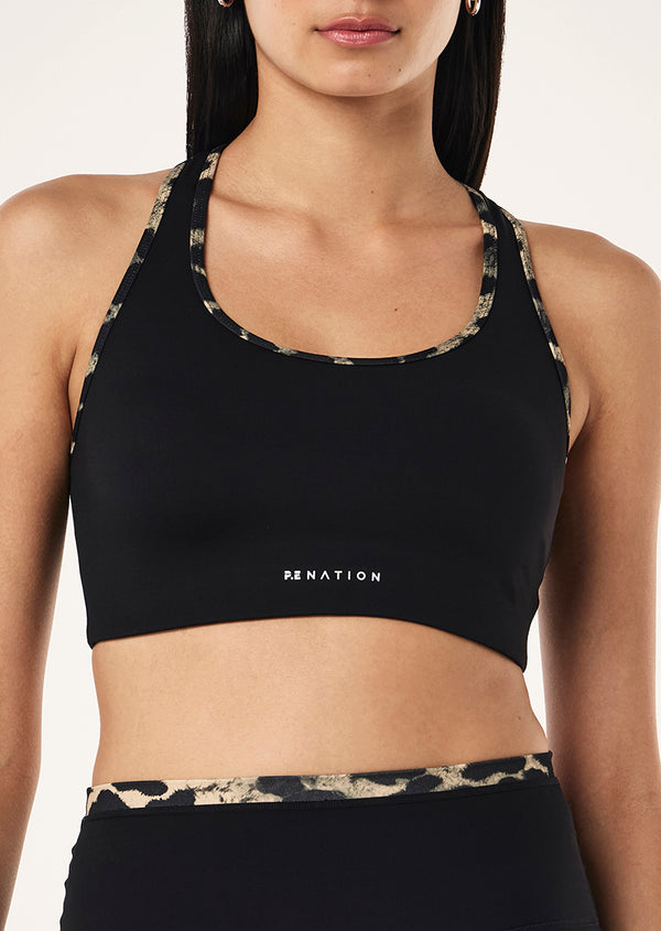 P.e Nation Stellar Sports Bra In Black & Leopard