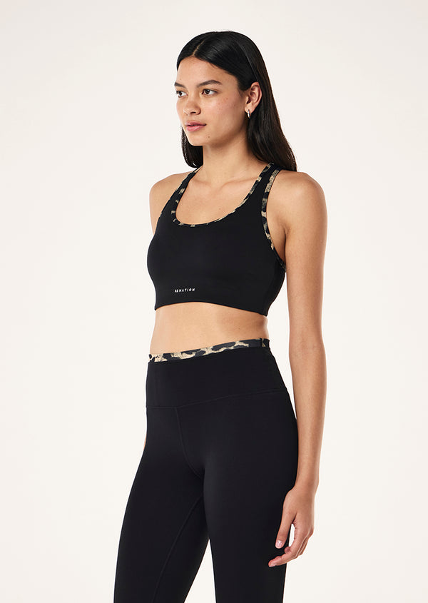 P.e Nation Stellar Sports Bra In Black & Leopard