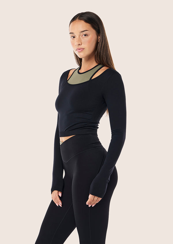 P.e Nation Sutton Long Sleeve Cropped Top In Black