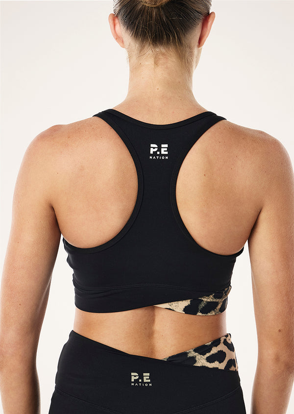 P.e Nation Wander Sports Bra In Black & Leopard