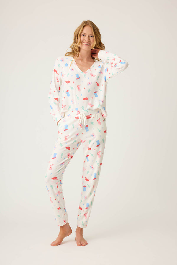 P.j. Salvage American Honey Cowboy Print Banded Pants