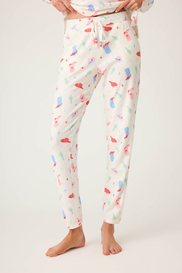 P.j. Salvage American Honey Cowboy Print Banded Pants