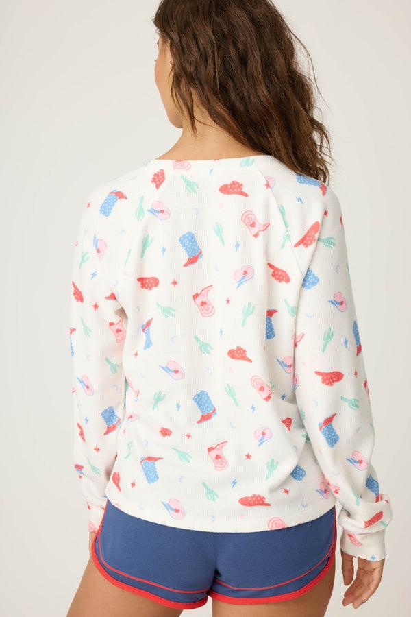 P.j. Salvage American Honey Cowboy Print Long Sleeve Top