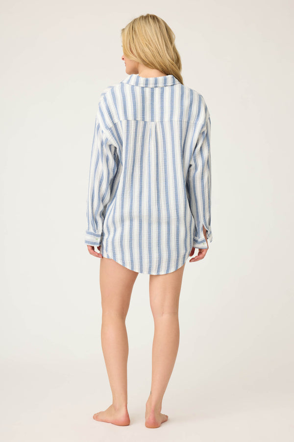 P.j. Salvage Back From The Beach Striped Gauze Loungewear Set