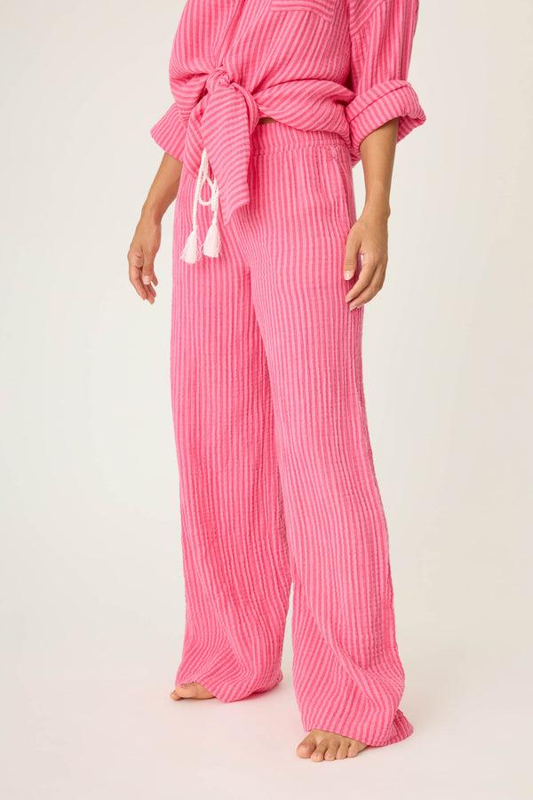 P.j. Salvage Back From The Beach Striped Gauze Pants