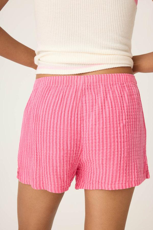 P.j. Salvage Back From The Beach Striped Gauze Shorts