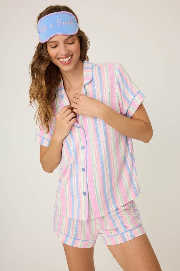 P.j. Salvage Bayside Dreams 3-Piece Striped PJ Short Set