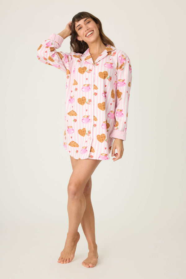 p.j. salvage Brunch Club Breakfast Print Flannel Nightshirt