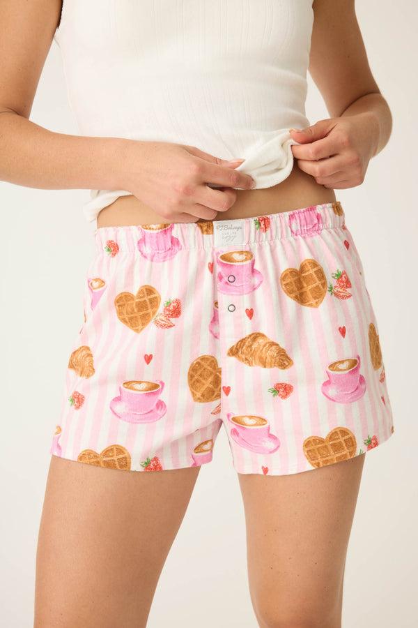 P.j. Salvage Brunch Club Breakfast Print Flannel Shorts