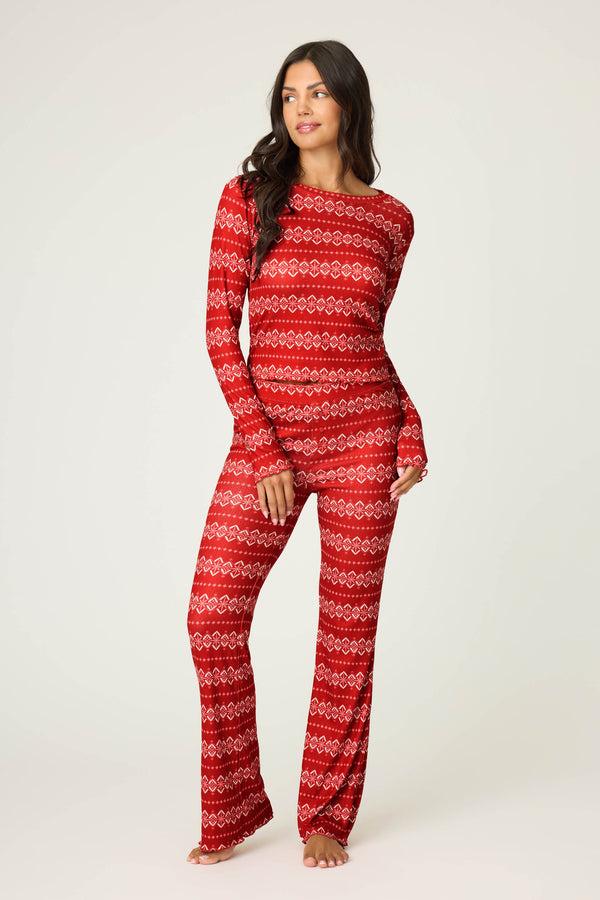 P.j. Salvage Crazy For The Holidays Fairisle Print Pants Set