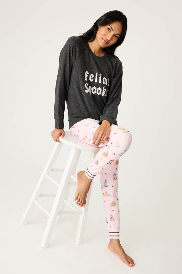 P.j. Salvage Feline Spooky Graphic Fleece Sweatshirt