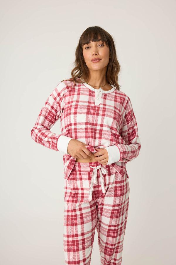P.j. Salvage Full Of Holiday Spirit Plaid Velour Long Sleeve Top