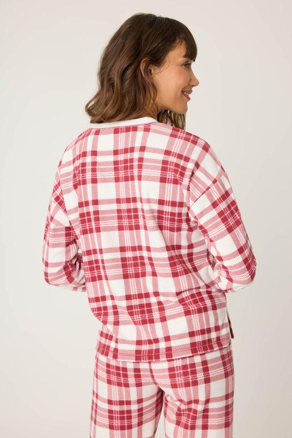 P.j. Salvage Full Of Holiday Spirit Plaid Velour Long Sleeve Top