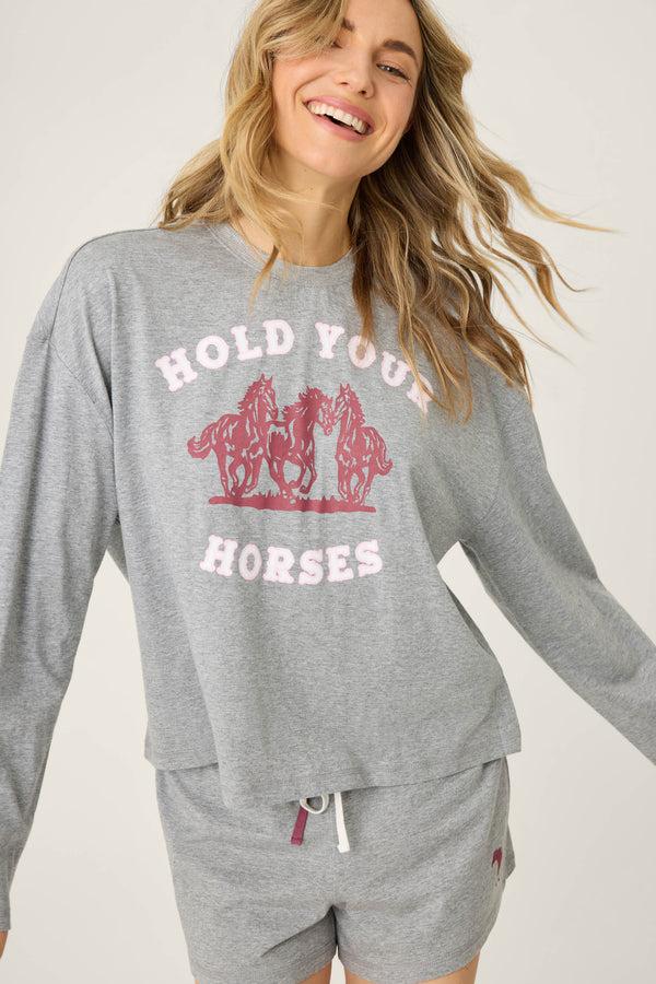 P.j. Salvage Hold Your Horses Horse Print PJ Short Set
