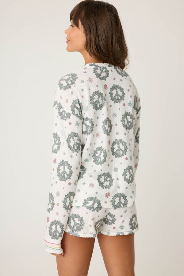 P.j. Salvage Joy To The World Waffle Thermal Long Sleeve Top