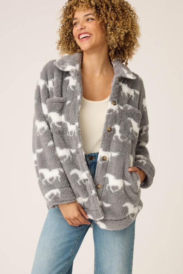 P.j. Salvage Let's Get Cozy Horse Print Cozy Plush Jacket