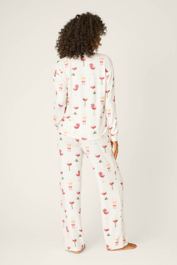 P.j. Salvage Let's Get Toasty Holiday Wine Print Pants Set