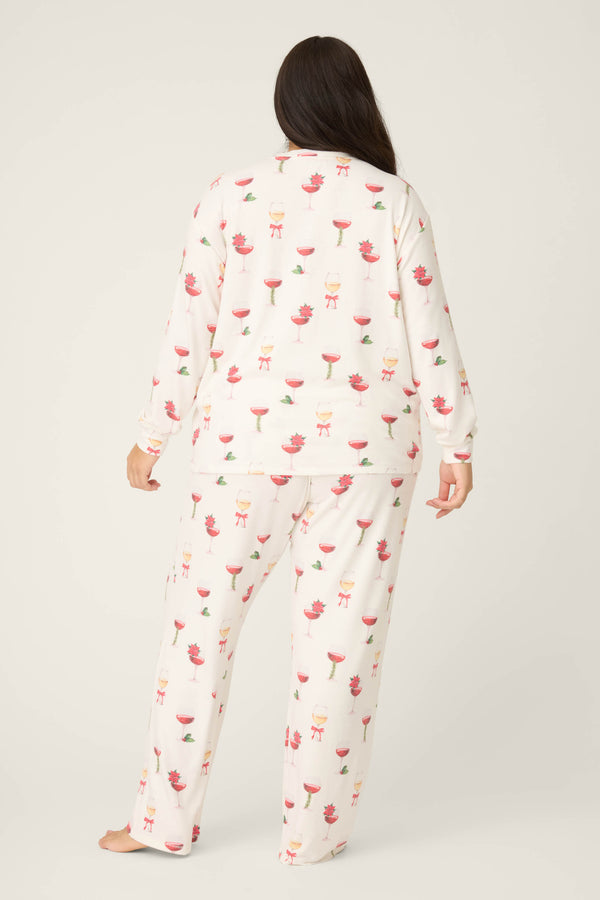 P.j. Salvage Let's Get Toasty Holiday Wine Print Plus Size Pants Set