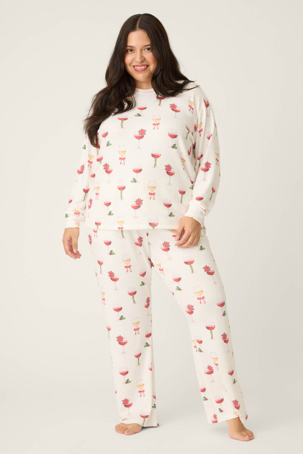 p.j. salvage Let's Get Toasty Holiday Wine Print Plus Size Pants Set