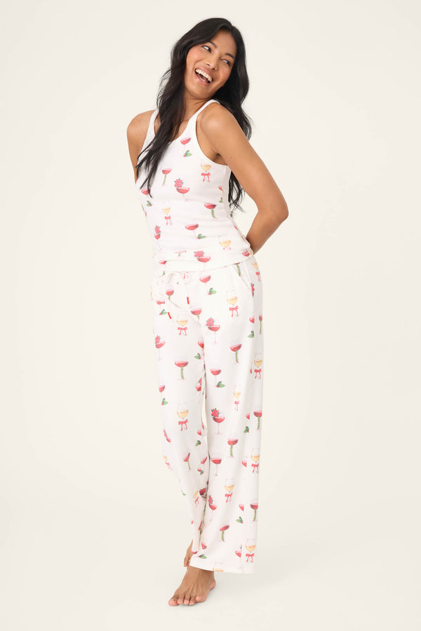 P.j. Salvage Let's Get Toasty Holiday Wine Print Tank Top