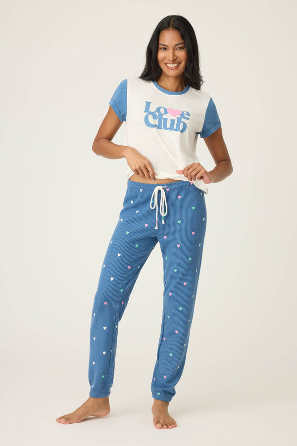 P.j. Salvage Love Club Banded Lounge Pants With Embroidered Hearts