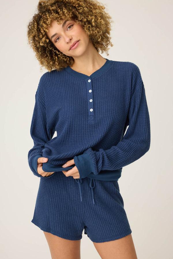 p.j. salvage Morning Waffles Solid Navy Long Sleeve Top