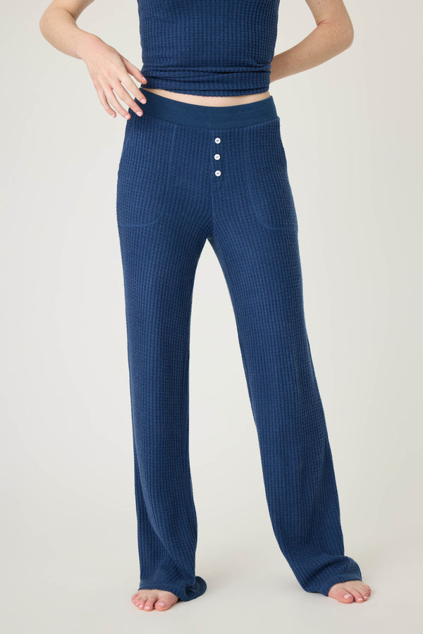 P.j. Salvage Morning Waffles Solid Navy Open Leg Pant
