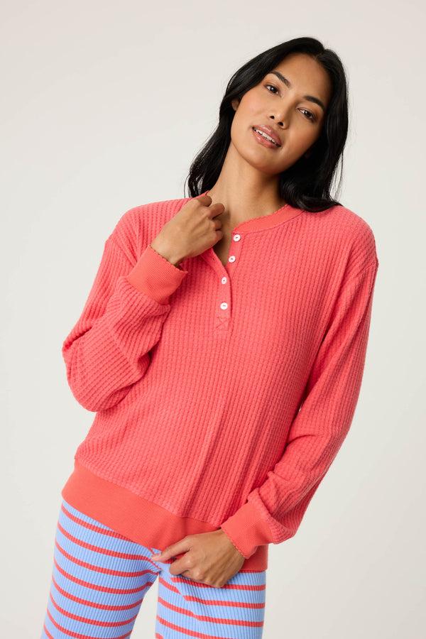 p.j. salvage Morning Waffles Solid Red Long Sleeve Top