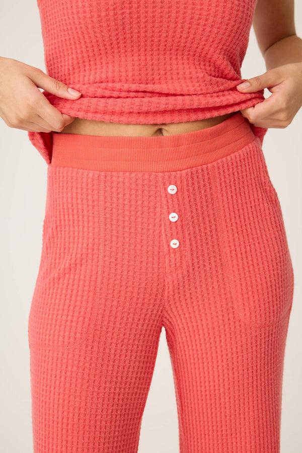 P.j. Salvage Morning Waffles Solid Red Open Leg Pant