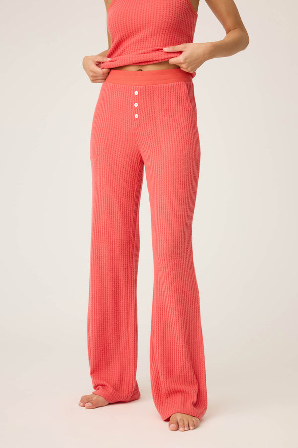 P.j. Salvage Morning Waffles Solid Red Open Leg Pant