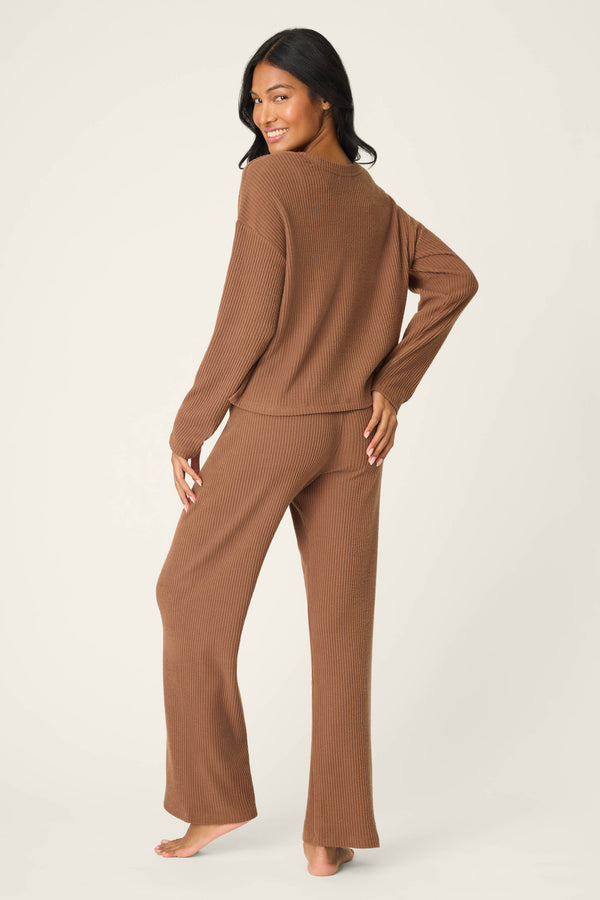 P.j. Salvage 3-Piece Luxe Ribbed Brown PJ Set