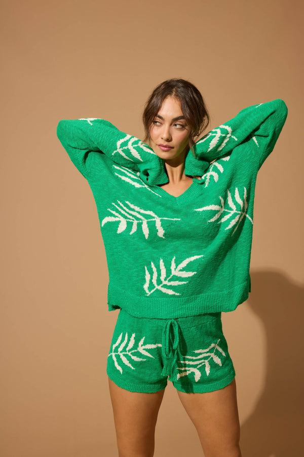 P.j. Salvage Beachcomber Leaf Print Long Sleeve Top