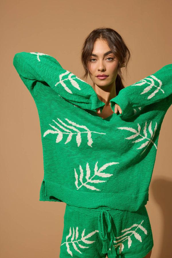 P.j. Salvage Beachcomber Leaf Print Long Sleeve Top